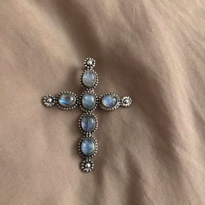 Rainbow Moonstone Sterling Cross Pendant
